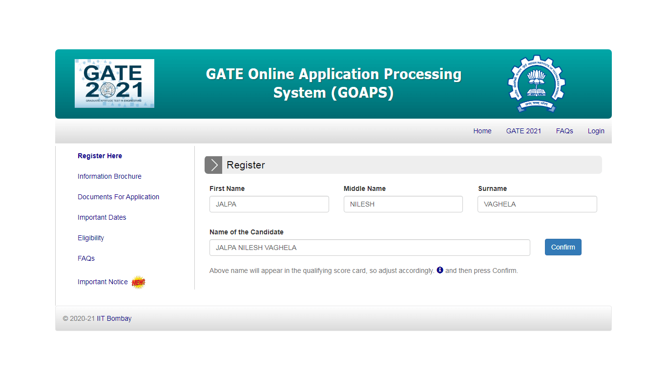 GATE Online application Processing system Step 1