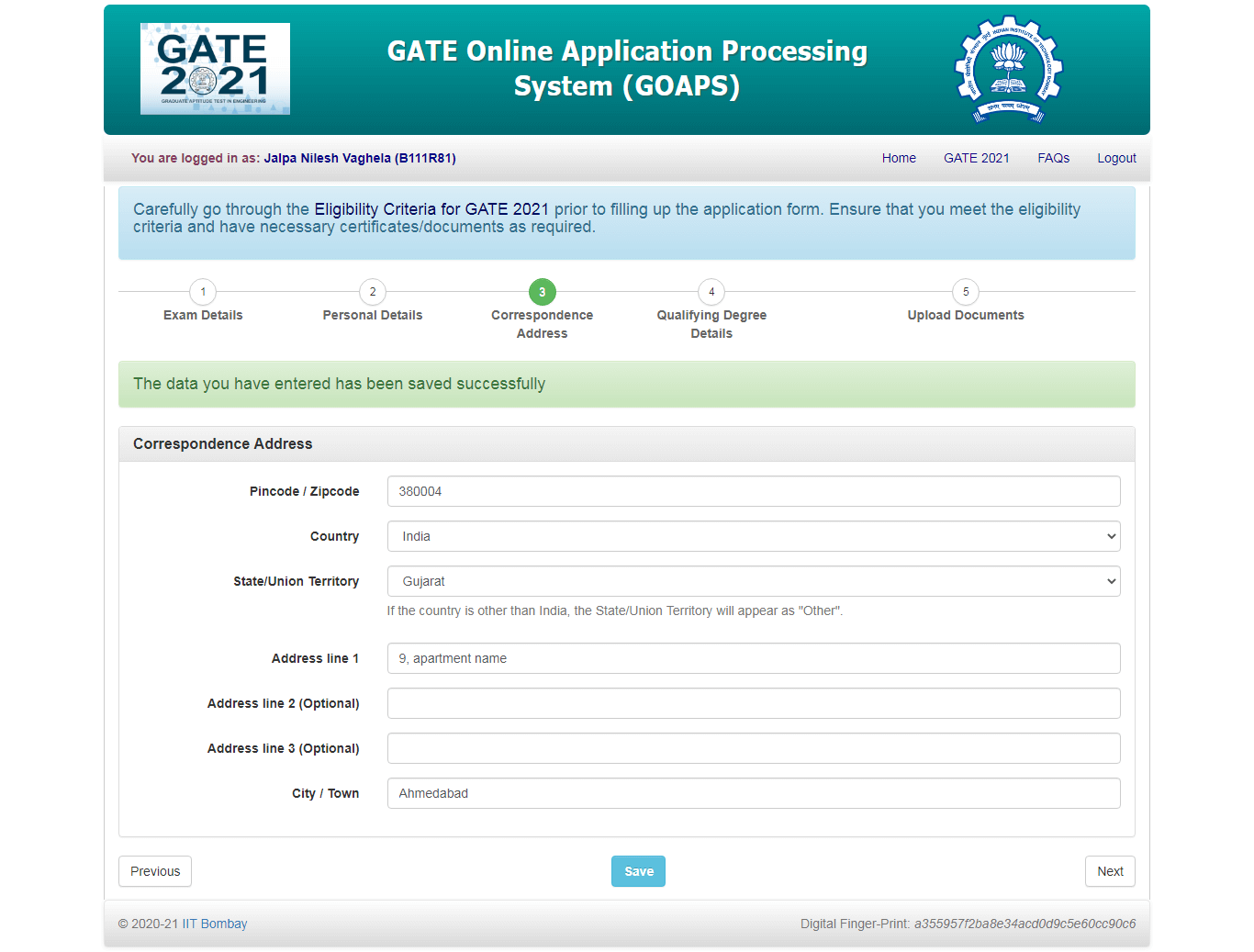 GATE Online application Processing system Step 3